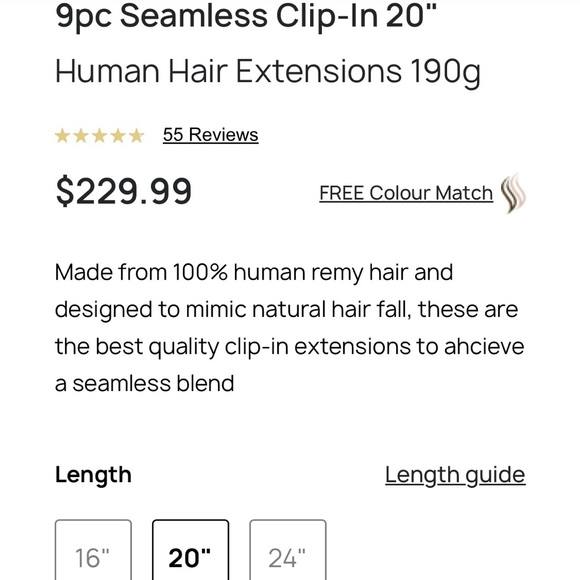 Zala Seamless 9 Piece Clip-In 20” Remy Hair Extensions NEVER WORN, only tried on - Picture 2 of 12